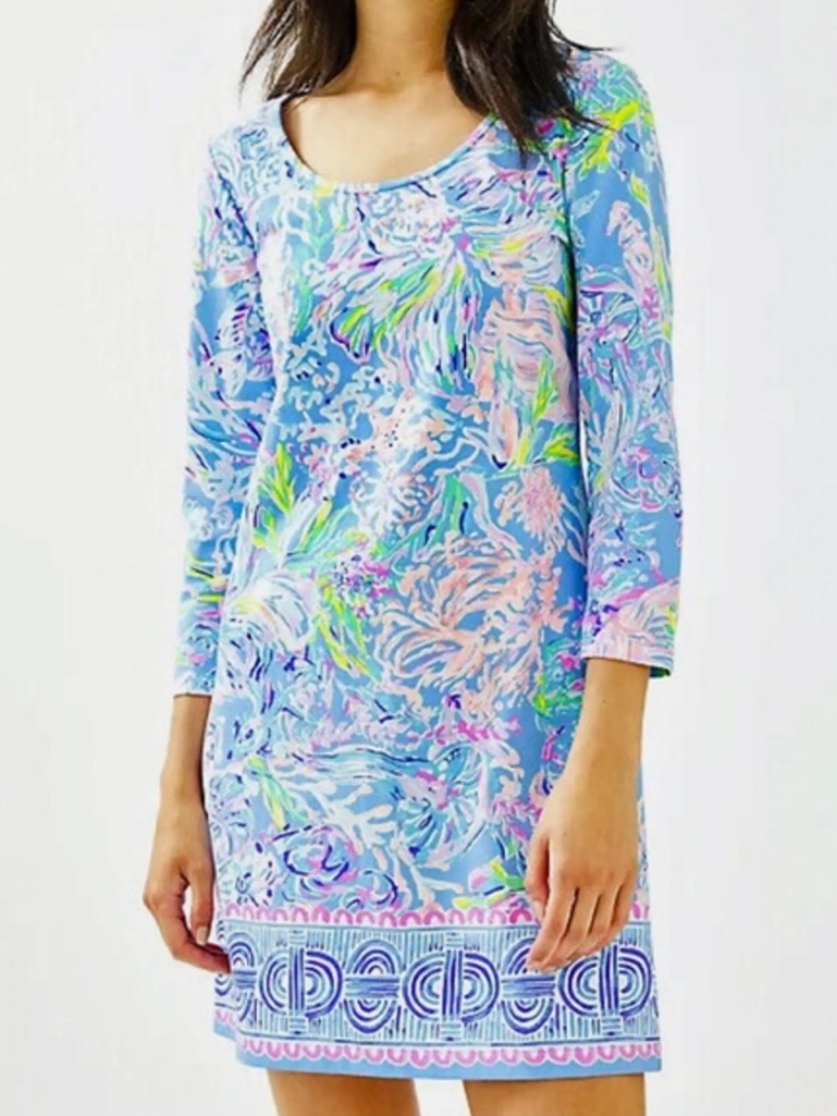 Lilly Pulitzer Beacon Dress Multi All Together Now Print Cotton Knit Size Large